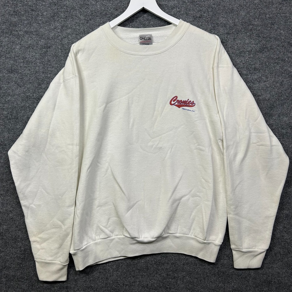 VTG 90s Oneita Cronies Sports Grill Sweatshirt Men's Ivory Graphic USA Made - XL